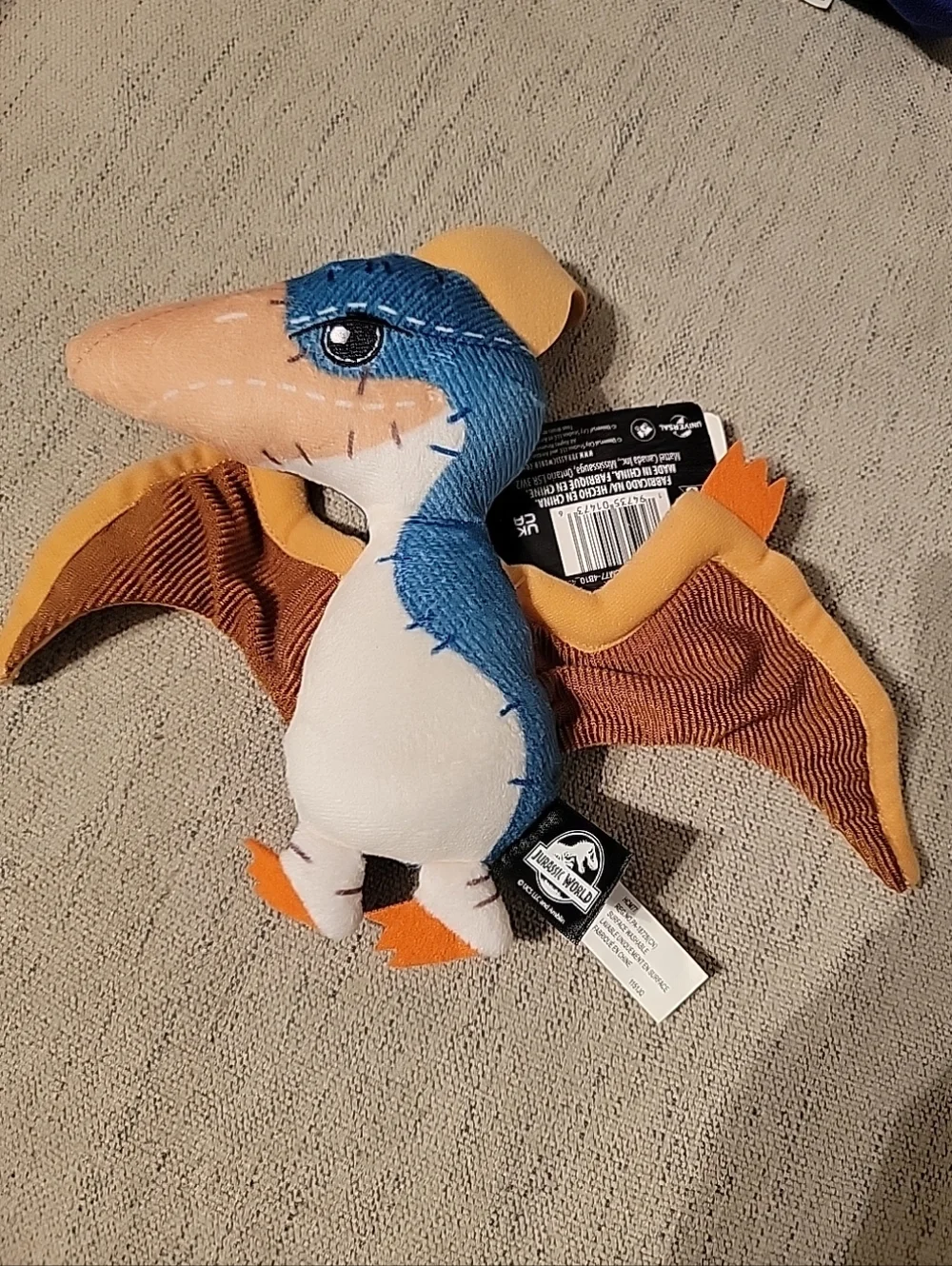 Blue and Orange Plush Pterodactyl Bird Toy - Pet Play Plush